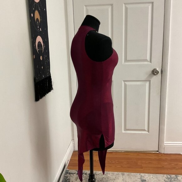 Y2K Vintage Asymmetrical Bodycon Drees Keyhole Neck Sleeveless Size XS Red - Picture 5 of 5